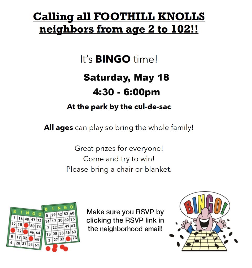 foothill knolls bingo